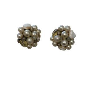 Vintage Pearl & Glass Cluster Clip-On Earrings